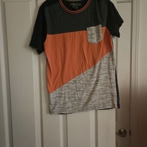 Modern Orange and Gray Color-Block Short Sleeve Tee